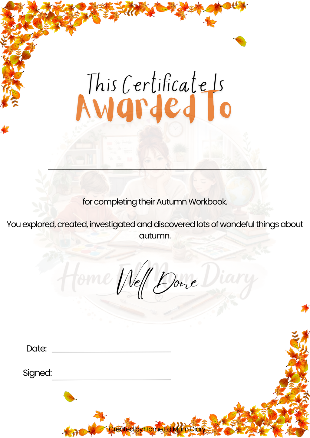 Autumn Workbook for Home Educated Children  PDF Download