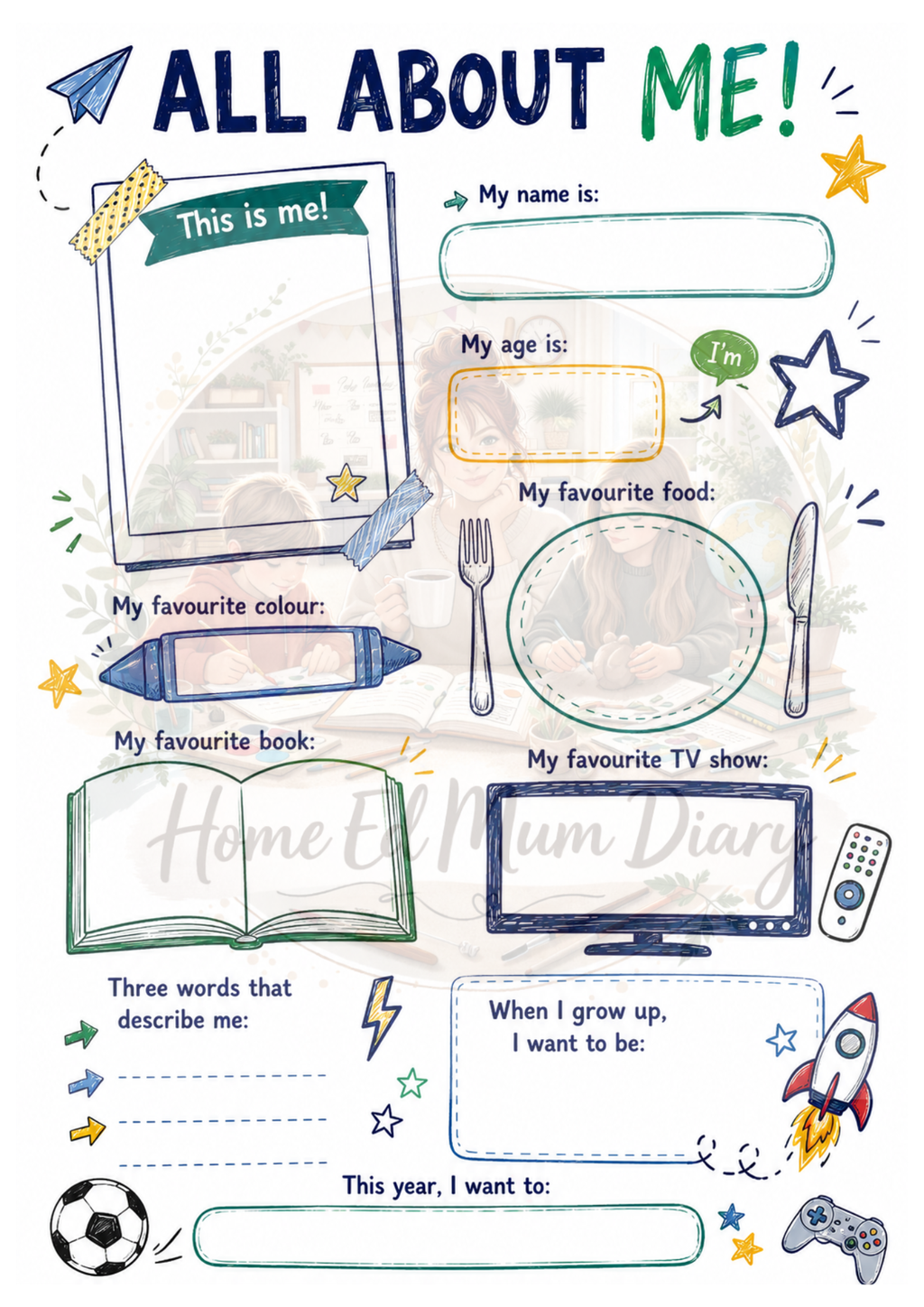 All About Me Worksheet – Home Education PDF Instant Download