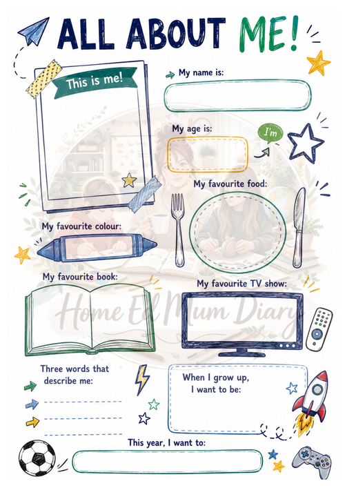 All About Me Worksheet – Home Education PDF Instant Download