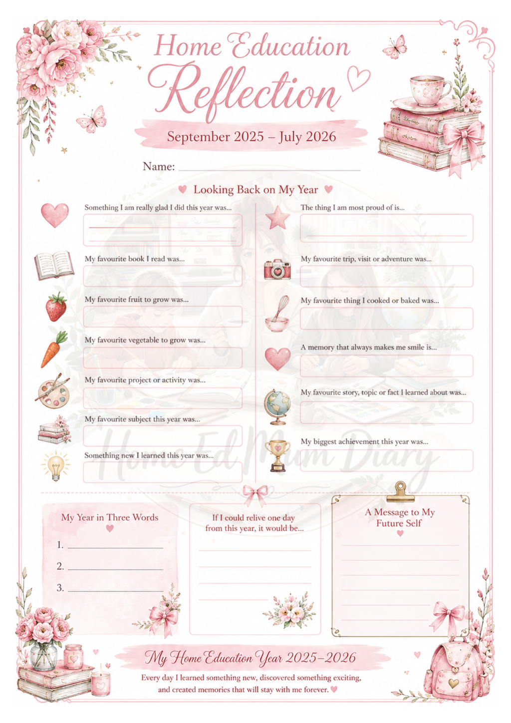 Home Education Reflection 2025–2026 PDF Instant Download