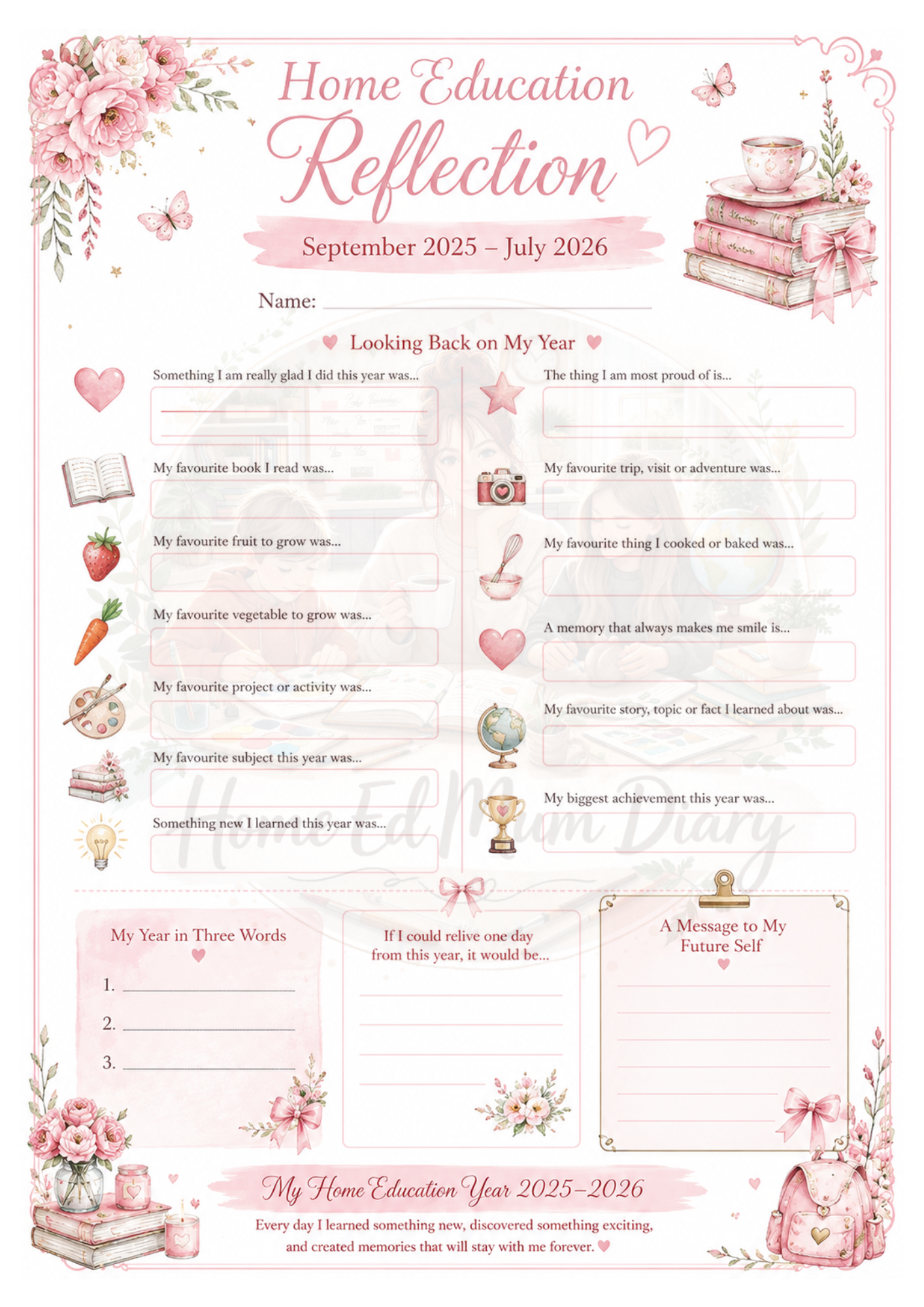 Home Education Reflection 2025–2026 PDF Instant Download