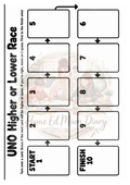 UNO Higher or Lower Race printable game sheet preview