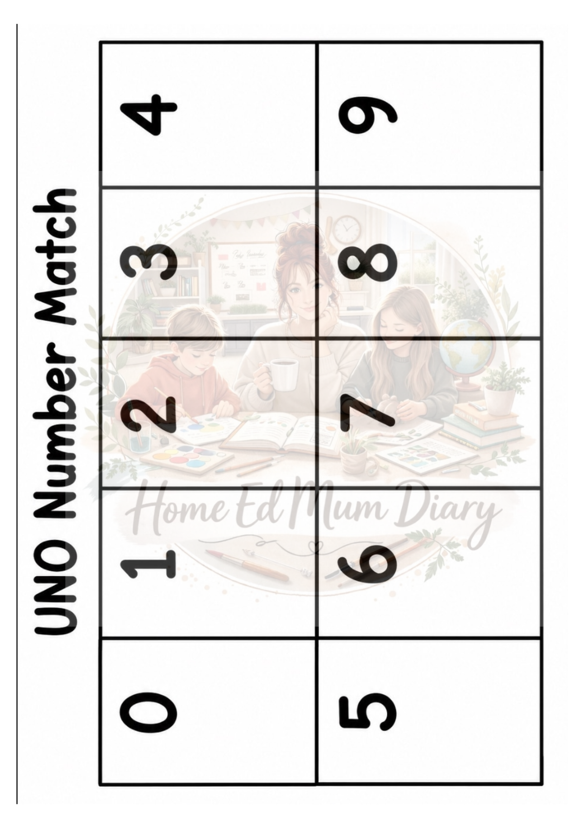 UNO Number Match printable game sheet preview