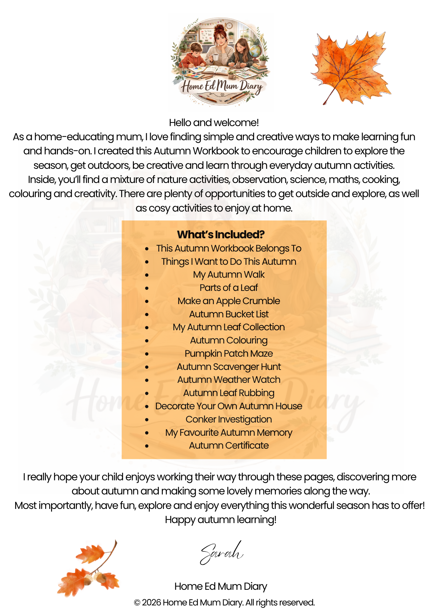 Autumn Workbook for Home Educated Children  PDF Download