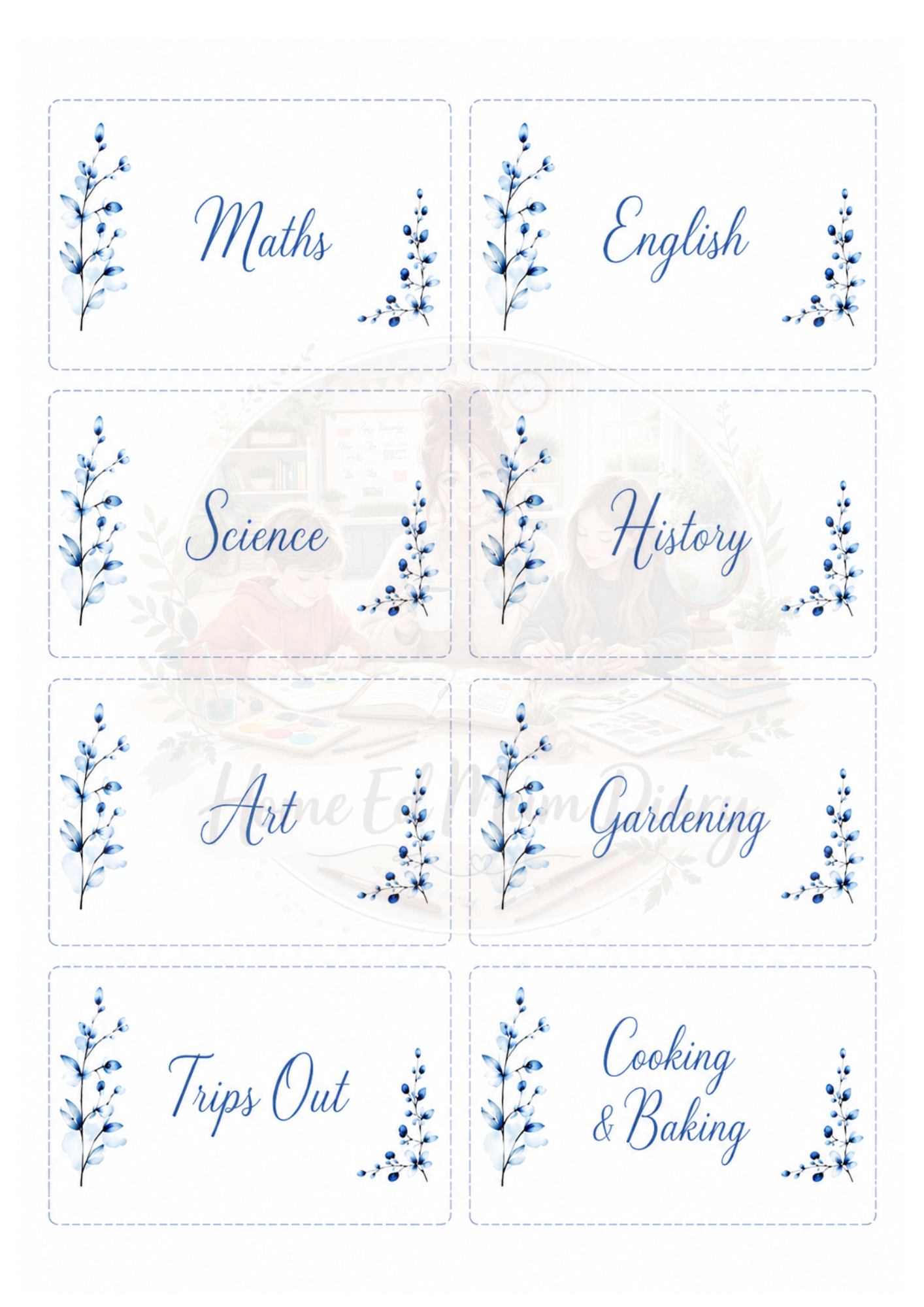 Home Education 12 Pocket Folder Subject Inserts PDF Instant Download