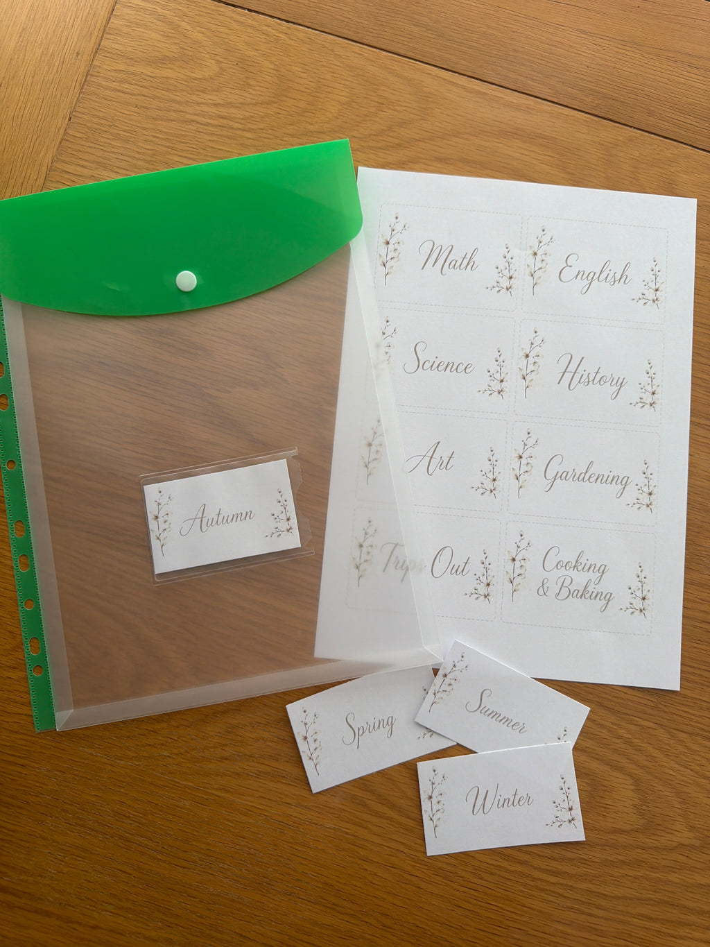 Home Education 12 Pocket Folder Subject Inserts PDF Instant Download